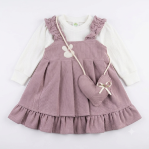 Conjunto de Vestido de Pana con Bolso de Corazón y Camiseta