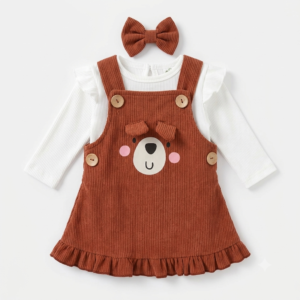 Conjunto de Vestido  Motivo de Osito y Lazo