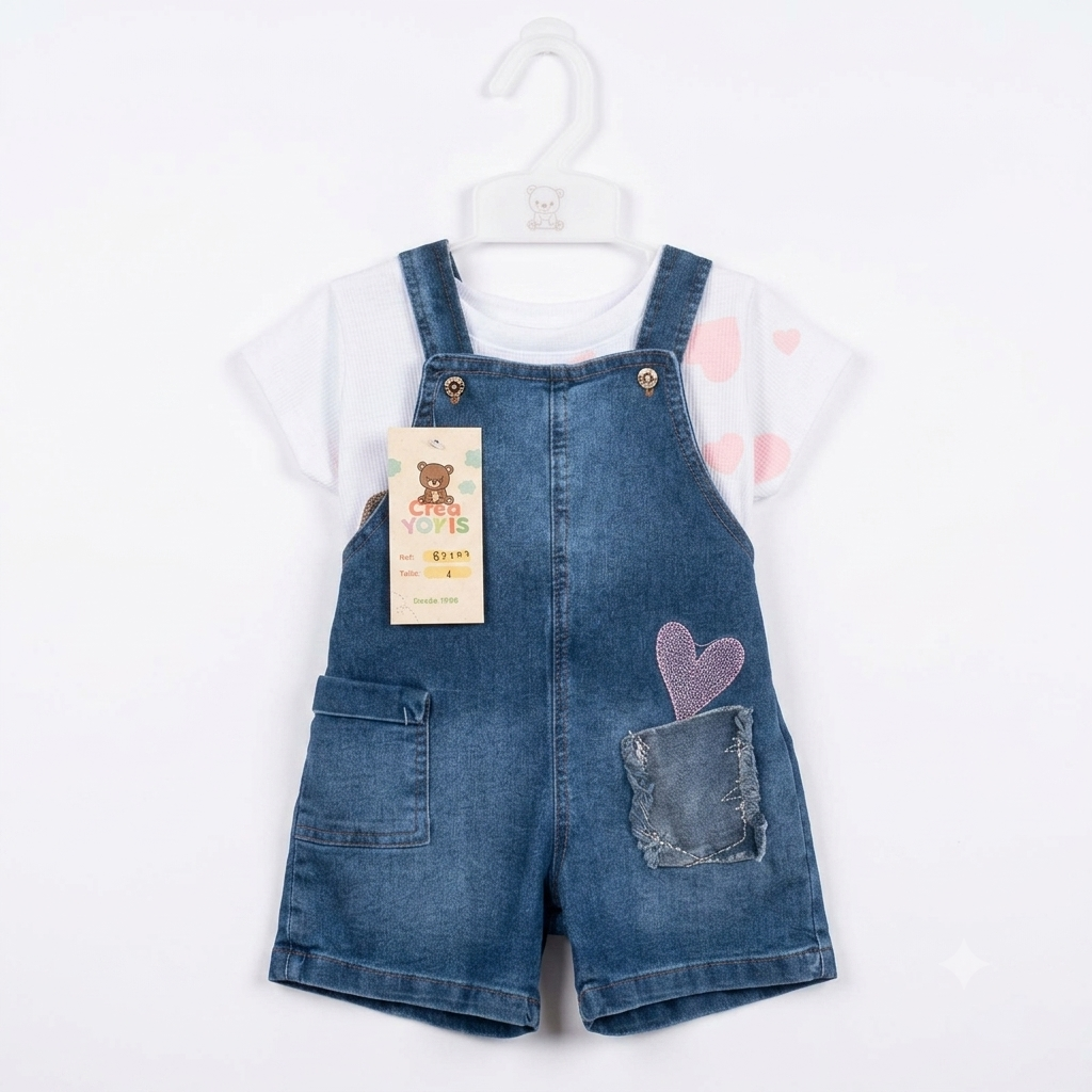 Conjunto "Corazón Denim": Jardinera en Jean con Camiseta Estampada - Image 3