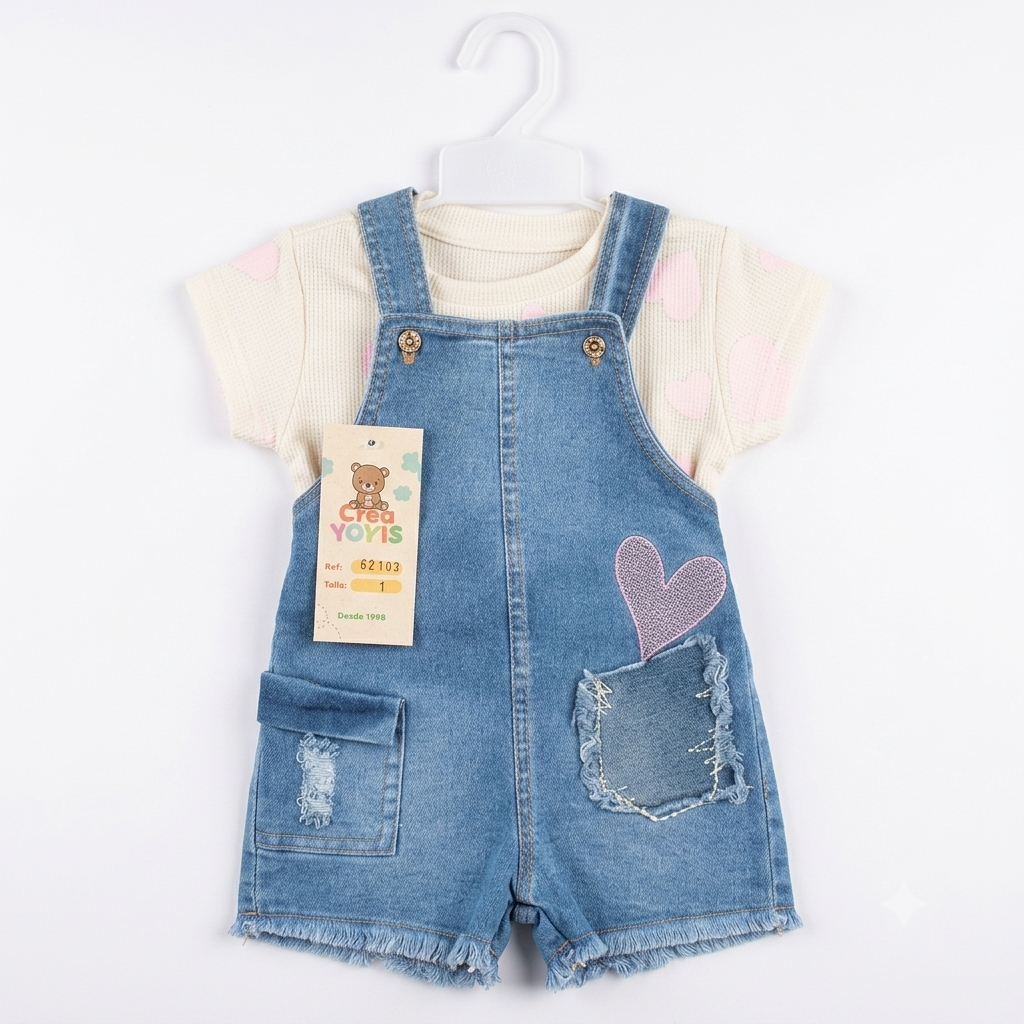 Conjunto "Corazón Denim": Jardinera en Jean con Camiseta Estampada - Image 4