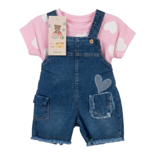 Conjunto "Corazón Denim": Jardinera en Jean con Camiseta Estampada