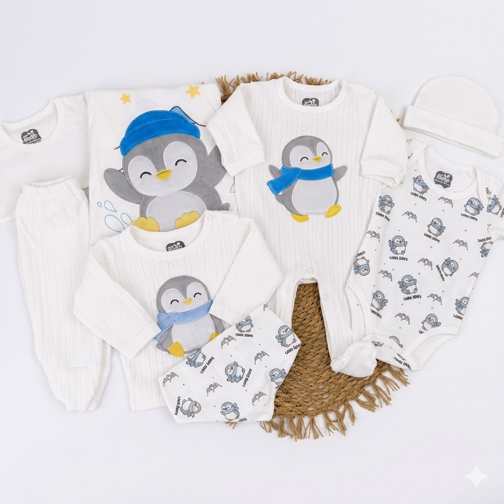 Primera Muda para Bebé con Estampado de Pingüinos